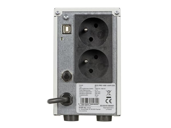 EVER ECO Pro 1200 AVR CDS - UPS - AC 230 V - 780 Watt - 1200 VA - 5 At - USB - utgangskontakter: 2 - hvite