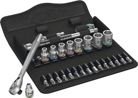 Wera 8100 SA 8, Pipenøkkelsett, 28 stykker, Sort, Kromfarget, CE, Skrallehåndtak, 2 stykker