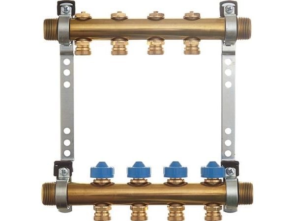 Roth Gulvvarmefordeler 1" 11 afg. leveres komplet, monteret i ophængningsbeslag med gummidæmpning. 3/4" eurokonus