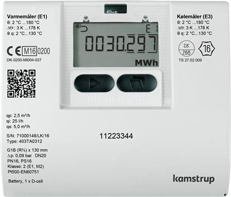 Varmemåler MULTICAL® 403 1,5M³/H / 110mm / 3/4" med batteri for returmontage