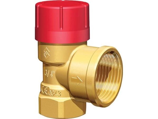 FLAMCO Sikkerhedsventil 1/2"X 3/4" 2,5 bar med muffe. •Tåler medier med op til 50% glykol.