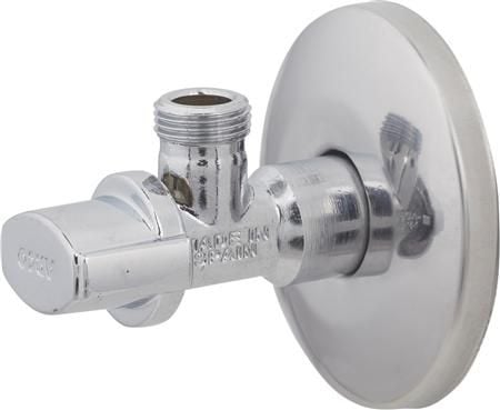 BROEN Arcofix stopventil nippel/nippel ½" X 3/8" i krom med roset Ø70mm. Leveres uden omløber til 10mm kobberrør - #744524033