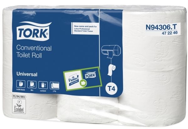 Toiletpapir, Tork, Universal, T4, 2 lag ubleget x 38.25m, kasse a 42 ruller FSC Recycled Credit