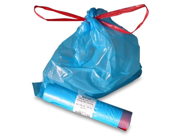 Roskapussit kiristysnyörillä 440x520 mm, siniset, 20 l. 25 pussia rullassa