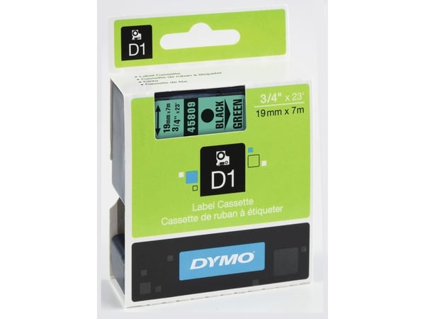 DYMO D1 - Fjernbart adhesiv - sort på grønt - Rull (1,9 cm x 7 m) 1 rull(er) merkelapper - for LabelMANAGER 360, 400, 420, 450, 500, PC, PC2, Wirel...