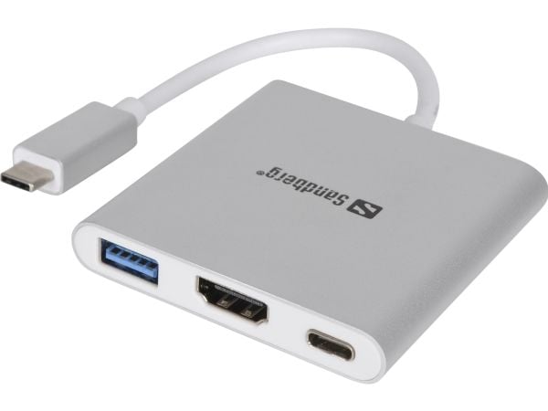 Sandberg Dock, USB-C Mini + HDMI + USB, vit
