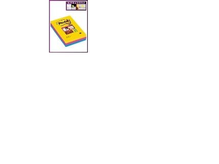 Post-it® Super Sticky Large Notes, regnbuefarver, 3 linj. blokke, 101mm x 152mm