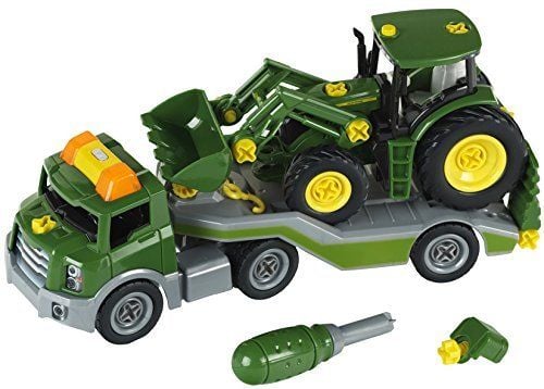KLEIN John Deere vändande traktor på släp 3908