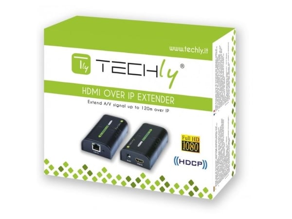 Techly IDATA EXTIP-373, 1920 x 1200 piksler, AV-sender og -mottaker, 120 m, Sort, HDCP