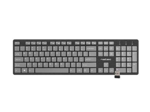 NATEC TETRA, Trådløs, USB, Membrannøkkelbryter, QWERTY, Sort, Grå, Mus inkludert