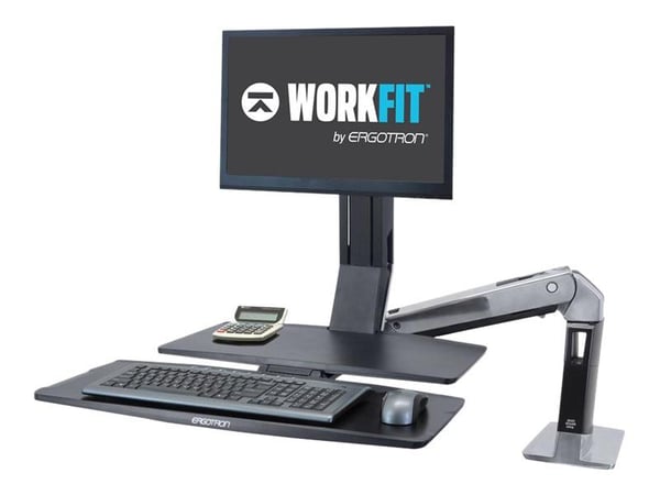 Ergotron WorkFit-A Single LD Workstation With Worksurface - Seisomapöydän muunnin - kiillotettu alumiini, musta