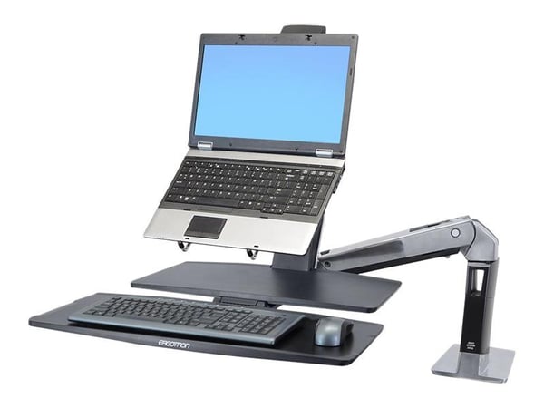 Ergotron WorkFit-A Single LD Workstation With Worksurface - Seisomapöydän muunnin - kiillotettu alumiini, musta