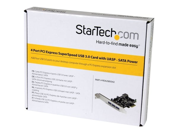 StarTech.com 4 Port PCI Express USB 3.0-kort - PCIe - USB 3.0 - 2.0 - 5 Gbit/sek - 3m - CE - FCC (PEXUSB3S42)