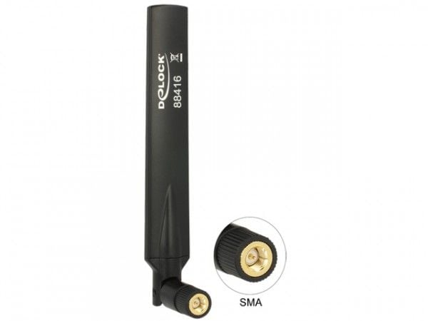Delock GSM / UMTS SMA Antenna with flexible joint - Mobilmodemantenne - 3 dBi (for 824 MHz - 960 MHz), 2 dBi (for 1710 MHz - 2170 MHz) - rundtstrål...