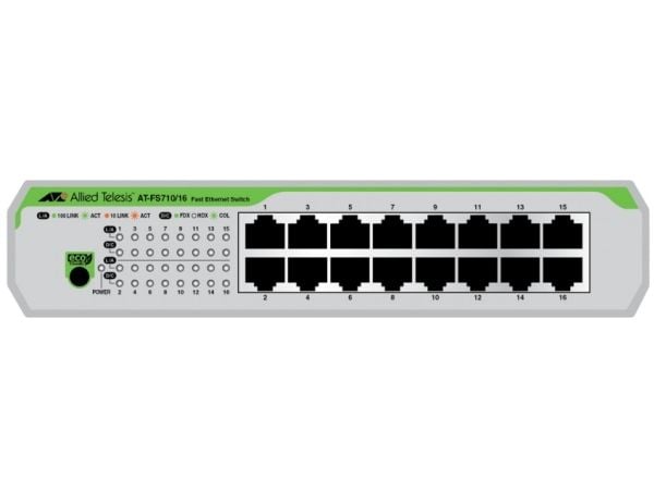 Allied Telesis CentreCOM AT-FS710/16 - Kytkin - Hallitsematon - 16 x 10/100 - Pöytä, telineasennettava