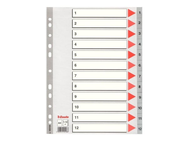 Esselte - Inndeler - 12 deler - fortrykt: 1-12 - for A4 (210 x 297 mm) - med fliker