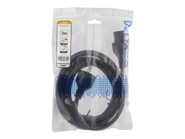 DELTACO - Virtajohto - CEE 7/7 IEC 60320 C15 - 250 V - 10 A - 3 m - musta