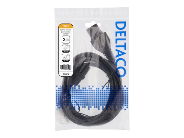 DELTACO DEL-116B - Strømforlengelseskabel - IEC 60320 C15 til IEC 60320 C14 - 250 V - 10 A - 2 m - svart