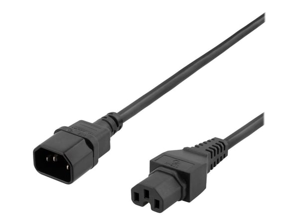 DELTACO DEL-116B - Strømforlengelseskabel - IEC 60320 C15 til IEC 60320 C14 - 250 V - 10 A - 2 m - svart