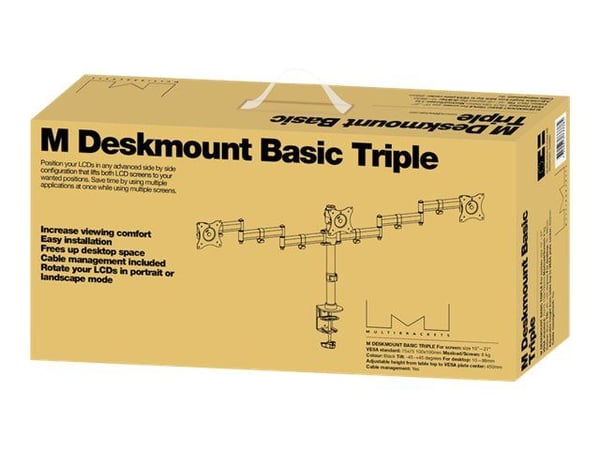 Multibrackets M Deskmount Basic Triple - Monteringssett (skrivebordsmontering) - for 3 LCD-skjermer - stål, høyverdig aluminium - svart - skjermstø...