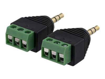 DELTACO TBL-1007 - Audiotilkopling - 3-pins terminalblokk til mini-phone stereo 3.5 mm hann - svart (en pakke 2)