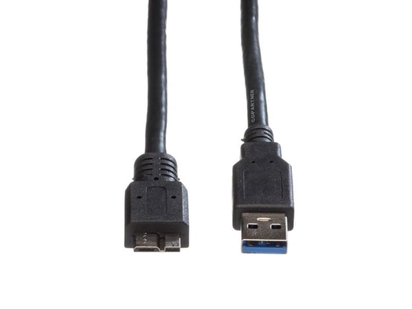 ROLINE 11.02.8873, 0,8 m, USB A, Micro-USB B, USB 3.2 Gen 1 (3.1 Gen 1), Hankjønn/hankjønn, Sort