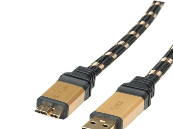 ROLINE 11.02.8879, 2 m, USB A, Micro-USB B, USB 3.2 Gen 1 (3.1 Gen 1), Hankjønn/hankjønn, Sort, Gull