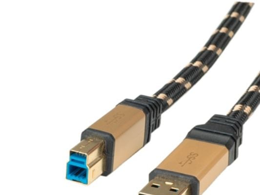 ROLINE 11.02.8902, 1,8 m, USB A, USB B, USB 3.2 Gen 1 (3.1 Gen 1), Hankjønn/hankjønn, Sort, Gull