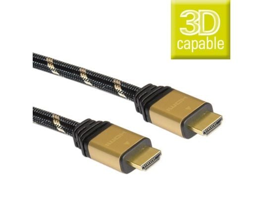 Rotronic 3m HDMI, 3m, HDMI Type A (Standard), HDMI Type A (Standard), 3D-kompatibilitet, Svart, Gull