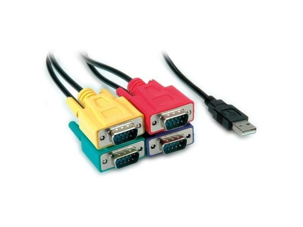 ROLINE 12.02.1016, Sort, Blå, Grønn, Rød, 1,8 m, USB, 4x RS-232, Hankjønn, Hankjønn