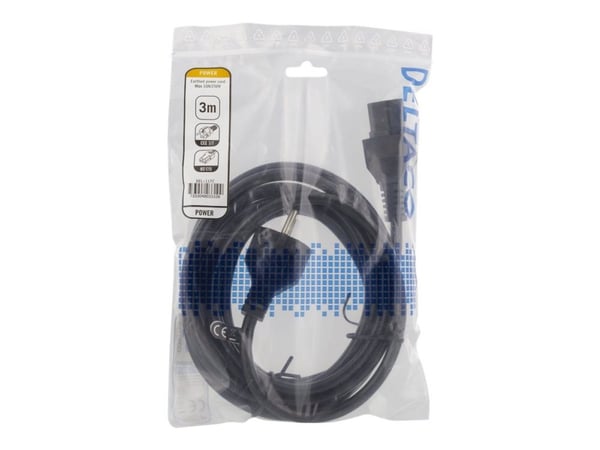 DELTACO - Virtajohto - CEE 7/7 IEC 60320 C15 - 250 V - 10 A - 3 m - musta