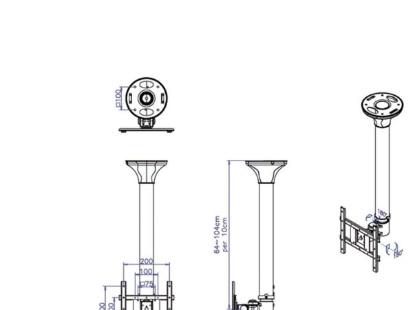 Value LCD TV Ceiling Mount 3 Joints, 20 kg