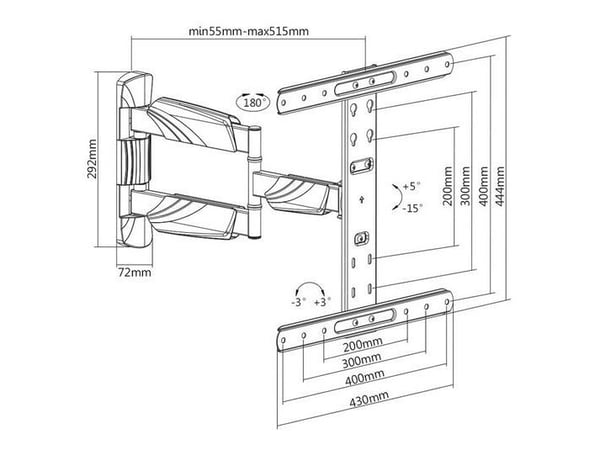 VALUE 17.99.1149, 200 x 200 mm, 400 x 400 mm, -15 - 15°, 180°, Plast, Stål, Hvit