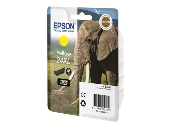 Epson Elephant Yksittäispakkaus, keltainen 24XL Claria Photo HD -muste, Keltainen, Väriainepohjainen muste, 1 kpl