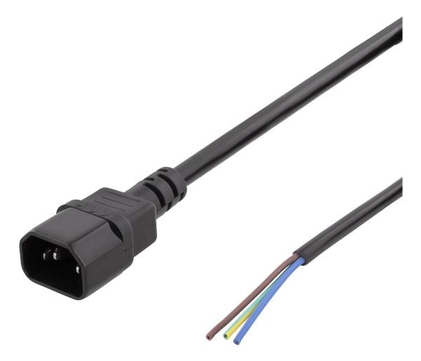 DELTACO - Strømkabel - IEC 60320 C14 til uisolert tråd - 2 m - svart