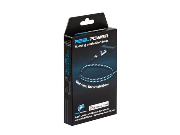 RealPower USB A/Lightning 0.75m, 0,75 m, Lightning, USB A, Sort, Blå, Rett, Rett