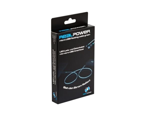 RealPower USB A/Micro-USB B 0.75m, 0,75 m, USB A, Micro-USB B, USB 2.0, Hankjønn/hankjønn, Sort, Grønn