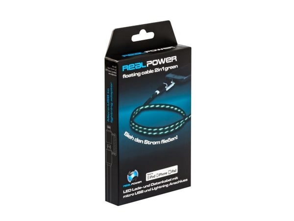 RealPower USB A/Lightning 0.75m, 0,75 m, Lightning, USB A, Musta, Vihreä, Suora, Suora
