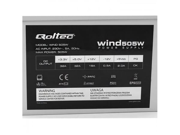 Qoltec Wind - Nätaggregat (intern) - ATX - 505 Watt - PFC - grå