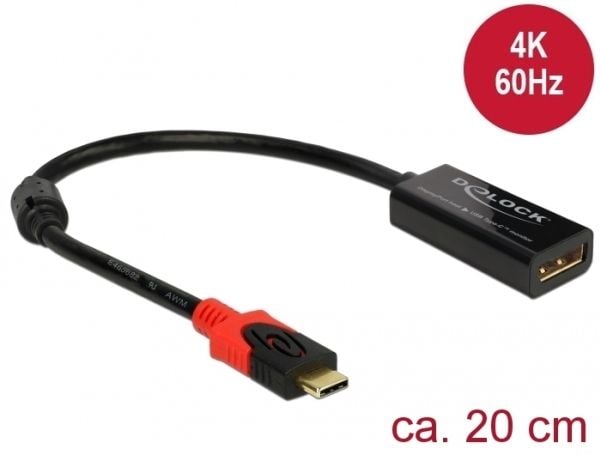 Delock - Thunderbolt-adapter - USB-C (hann) til DisplayPort (hunn) - 20 cm - svart