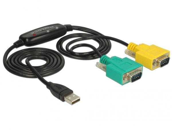Delock Adapter USB 2.0 Type-A > 2 x Serial DB9 RS-232 - USB / seriell-kabel - USB (hann) til DB-9 (hann) - 1.5 m - tommelskruer - svart, gul, grønn