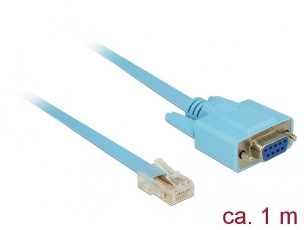Delock Adapter RS-232 DB9 naaras > 1 x Serial RS-232 RJ45 uros - Serielt kabel - DB-9 (hun) kan skrues til RJ-45 (han) - 1 m - blå