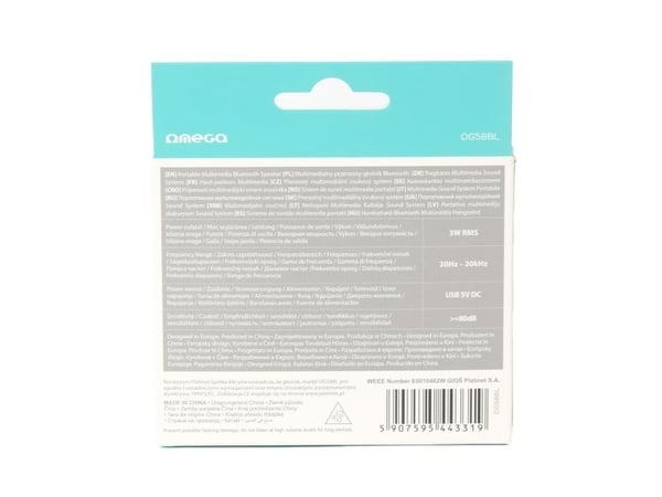 Omega OG58BL, 3 W, 20 - 20000 Hz, 80 dB, Trådløs, Sort, Blå, Nettbrett/Smarttelefon