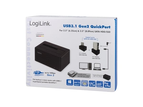 LogiLink QP0027, Kiintolevy, SSD, SATA, Serial ATA II, Serial ATA III, 2.5,3.5", USB 3.2 Gen 2 (3.1 Gen 2) Type-C, 10 Gbit/sek., Lajittelu