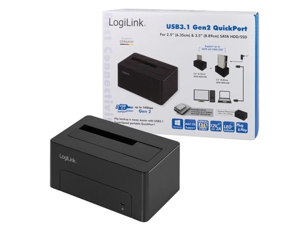 LogiLink QP0027, Kiintolevy, SSD, SATA, Serial ATA II, Serial ATA III, 2.5,3.5", USB 3.2 Gen 2 (3.1 Gen 2) Type-C, 10 Gbit/sek., Lajittelu