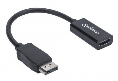 Manhattan DisplayPort 1.1 to HDMI Adapter Cable, 1080p@60Hz, Male to Female, Black, DP With Latch, Not Bi-Directional, Three Year Warranty, Polybag...
