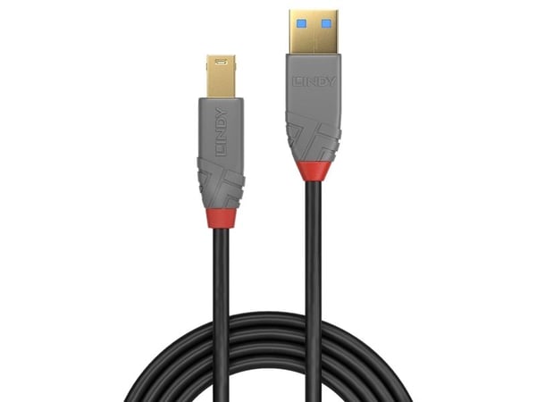 Lindy 36742, 2 m, USB A, USB B, USB 3.2 Gen 1 (3.1 Gen 1), 5 Gbit/s, Svart, Grå