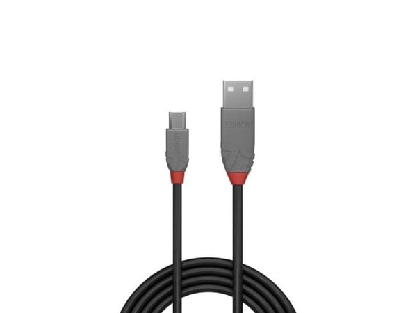 Lindy 36732, 1 m, USB A, Micro-USB B, USB 2.0, 480 Mbit/s, Sort, Grå