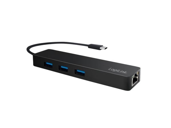 LogiLink UA0313, USB 3.2 Gen 1 (3.1 Gen 1) Typ-C, Sort, RJ-45, USB 3.2 Gen 1 (3.1 Gen 1) Typ-A, 319 mm, 29 mm, 15 mm