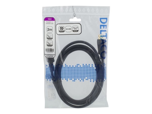 DELTACO DP-1020D - DisplayPort-kabel - DisplayPort (hann) til DisplayPort (hann) - DisplayPort 1.2 - 2 m - 4K-støtte - svart